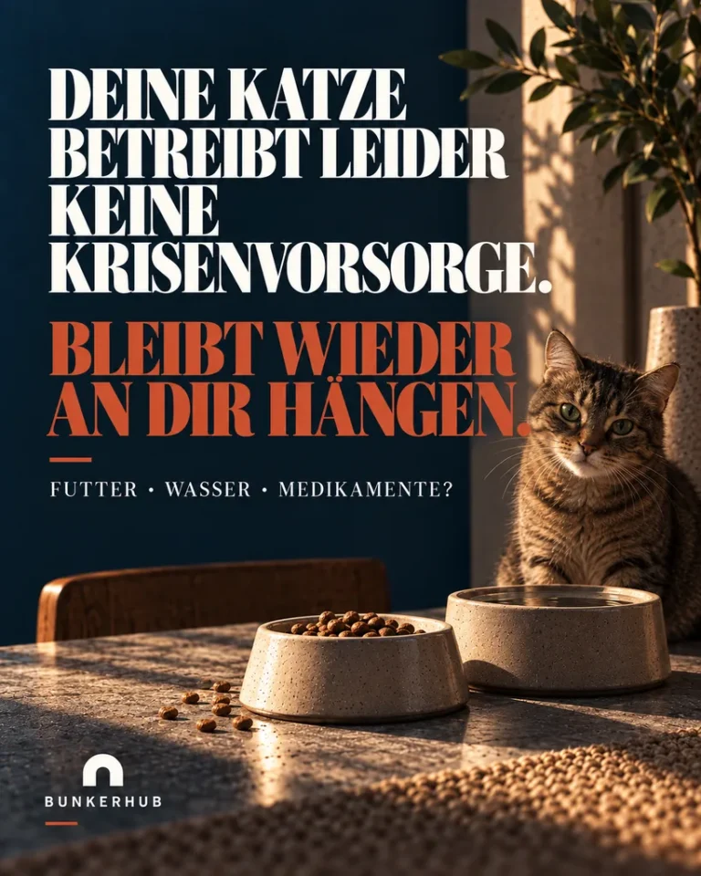 BUNKERHUB Kampagnenmotiv: Deine Katze betreibt leider keine Krisenvorsorge.